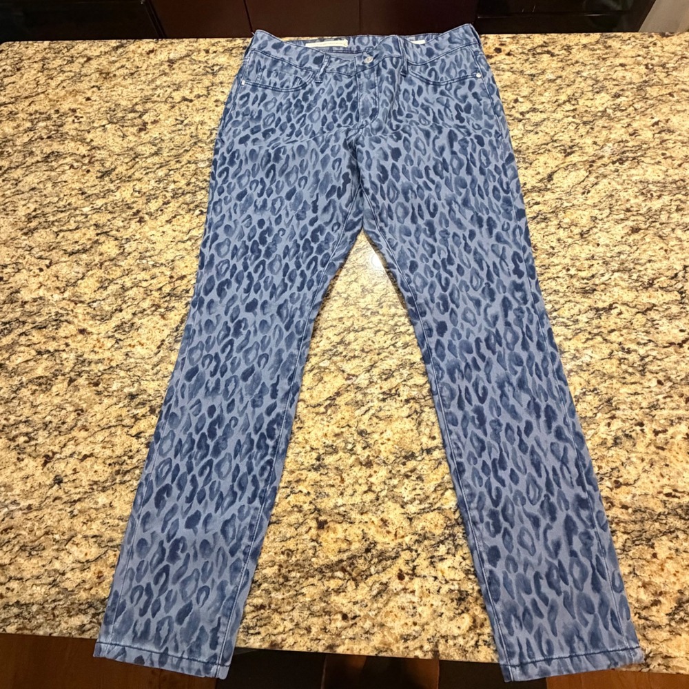 Pilcro and the Letterpress Blue Leopard Print Mid-Rise Skinny Jeans Size 29 ws
